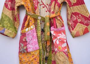 Recién llegado, chaqueta Kantha de algodón indio, chaqueta de edredón Kantha Vintage, Kimono largo clásico con cinturón y chaqueta de mujer de cuello grande - Product Image 2