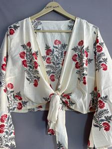 Blusa Bohemia Floral de Algodón Indio Hecha a Mano con Estampado de Bloques para Mujer, Manga Larga, Estilo Casual, Talla Única - Product Image 5