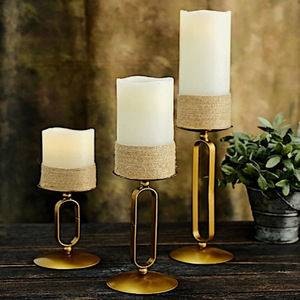 Gold Geometric Oval Metal Pillar Candle Holder Party Events Home Decorations Golden <b>Brass</b> <b>Candlestick</b> Holders Set of 3 - Product Image 2