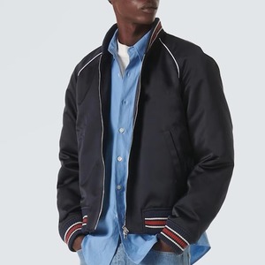 Blouson bomber marine pour homme, col montant, fermeture éclair, couleur unie, polyester, coupe classique, vêtement décontracté d'automne - Product Image 6