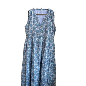 Hand block Printed Summer Wear Long Maxi cotton Sleeveless <b>ruffle</b> neckline <b>dress</b> Frill flutter sleeve indian cotton <b>dress</b> - Product Image 1
