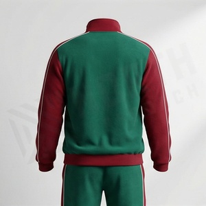 Chándal Unisex con Bloques de Color, Manga Larga, Cierre de Cremallera, Estilo Deportivo, para Otoño, Verde y Rojo, Poliéster y Algodón, Corte Regular - Product Image 2