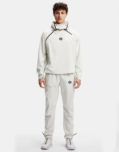 Ensemble de sweat-shirts à capuche blancs pour hommes, couleur unie, style sportif, tissu tricoté respirant, vêtements de printemps - Product Image 1