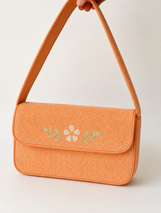 ALI FASHION ART Handmade Light <b>Orange</b> Polyester Beaded Rectangular <b>Handbag</b> Craft Embroidery Washable Textile Art Collectible Dai - Product Image 1