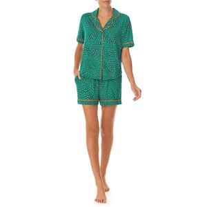 Conjunto de dos piezas de verano para mujer Tela elástica ligera con estampado animado Allover con mangas cortas elegantes PJ's - Product Image 1