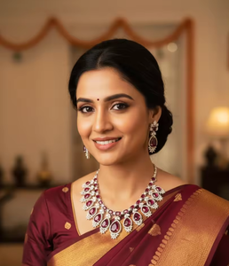 Conjunto de collar y pendientes de cristal rojo imperial para tu día especial - Product Image 2