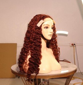 Perruque Lace Front Bouclée Profonde Châtain Foncé Bourgogne Cheveux Humains Vietnamiens Remy Pré-Pluckée Sans Colle Dentelle Transparente Petite Taille - Product Image 1