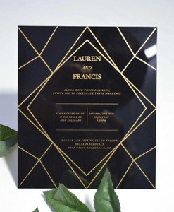 Invitation de mariage en acrylique noir, design géométrique Art Déco personnalisé avec dorure à chaud, carte d'invitation moderne luxueuse et brillante - Product Image 3
