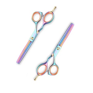 Tijeras de Entresacar Cabello Rainbow de Acero Inoxidable con 28 Dientes, Punta Afilada, para Diestros, Mango de Cerámica, Duraderas, para Uso en Salón - Product Image 1