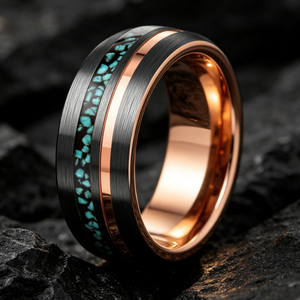 <span class=keywords><strong>Bague</strong></span> en carbure de tungstène <span class=keywords><strong>avec</strong></span> incrustation de turquoise décentrée, alliance brossée pour femmes et hommes, bijoux de luxe modernes en <span class=keywords><strong>gros</strong></span> - Product Image 3
