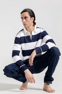 Men's Navy White Striped Long Sleeve Casual <b>Shirt</b> Button Down Collar Poplin Fabric Full Sleeve Summer Wear - Product Image 4