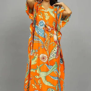 ชุดคลุมชายหาดผ้าฝ้ายพิมพ์ลายนกทำมือ สไตล์โบฮีเมียนอินเดีย สำหรับฤดูร้อน - Product Image 1