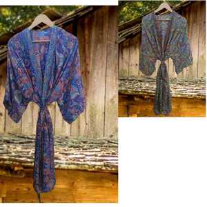 Robe Kimono en Soie Tissée à Motifs Floraux pour Femme, Élégante, Style Bohème, Cache-Maillot, Manches Larges, Ceinture Ajustable, Infroissable, Respirante, Usage Quotidien - Product Image 6