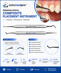 Instrument de pose de composite dentaire de qualité supérieure, en acier inoxydable de qualité médicale, instrument manuel de restauration OEM Zetomed Pro - Product Image 2