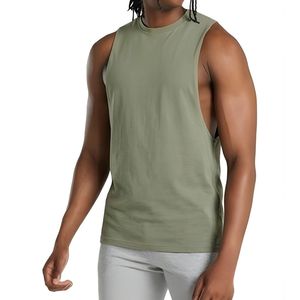 Camiseta sin mangas verde oliva para hombre, camiseta muscular transpirable de algodón para entrenamiento en gimnasio, entrenamiento físico, informal de verano - Product Image 1