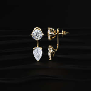 Round and Pear Cut Moissanite Ear <b>Earrings</b> 6 TCW Colorless VVS Solitaire Convertible Studs 14K Gold Screw <b>Back</b> Jewelry - Product Image 3
