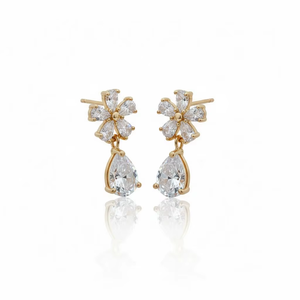 Boucles d'oreilles pendantes florales en or massif 10K 14K avec diamants de laboratoire étincelants pour filles et femmes, ensemble de boucles d'oreilles de mariée - Product Image 1