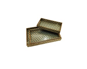 Art Deco Brass Decorative Tray Rectangle Geometric Pattern Metal Handicraft Single-piece Package - Product Image 1