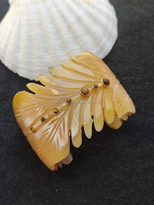 Handmade <b>Shell</b> Leaf Carved <b>Bracelet</b> With Turquoise Inlay Nature Theme Home Decoration Craft Jewelry - Product Image 2
