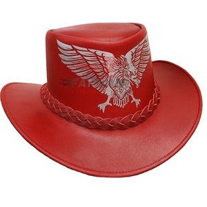 Sombrero de vaquero con águila de cuero rojo personalizado al por mayor para hombre hecho a mano estilo occidental banda trenzada para pesca informal al aire libre OEM - Product Image 1