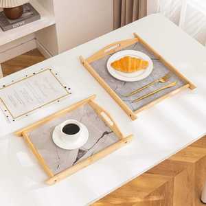 Plateau de service rectangulaire en bois au design unique, motif marbre gris, plateau décoratif minimaliste pour la maison et la cuisine au meilleur prix - Product Image 5