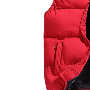 Chaleco acolchado rojo sin mangas con capucha para mujer, con cierre de cremallera y bolsillos, ropa exterior informal - Product Image 2