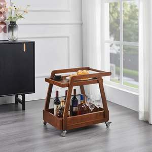 Carrito de Almacenamiento de Cocina de Madera Sólida Moderna, Organizador Rodante de Dos Niveles para Restaurante - Product Image 2