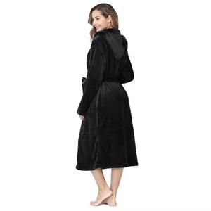 Albornoz de franela largo, suave y cálido para invierno, con capucha, para mujer, grueso, de forro polar, disponible en stock local de fábrica. - Product Image 3