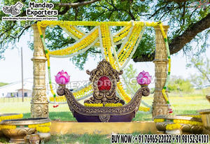 เบาะเรือแบบดั้งเดิมสำหรับพิธีฮัลดี สีสันสดใส อุปกรณ์ประกอบพิธีฮัลดีสำหรับงานแต่งงานแบบอินเดีย ตกแต่งพิธีพิธีปิธิสำหรับงานแต่งงานอินเดียกลางแจ้ง - Product Image 2