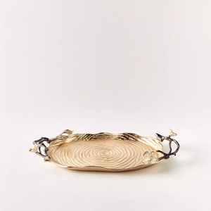 Plateau de service ovale en argent de qualité supérieure avec poignée en feuille d'or, parfait pour la décoration de la maison et comme accent de table à manger, à prix raisonnable. - Product Image 2