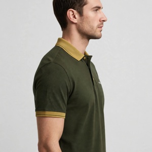 Chemise en piqué de coton Amkoor pour homme, manches courtes, couleur unie, logo brodé, tenue décontractée, coupe classique, respirante, tricotée 200g - Product Image 4