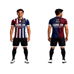ชุดเสื้อฟุตบอลและกางเกงขาสั้นผู้ชายสไตล์เรโทรวินเทจ ผ้าโพลีเอสเตอร์ระบายอากาศได้ดี แบบซับลิเมชั่น - Product Image 1