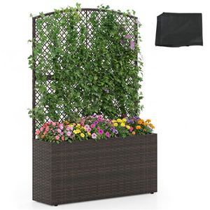 Jardinière extérieure en rotin PE brun de 58 pouces avec pieds réglables et treillis, potager surélevé pour fleurs et plantes - Product Image 2