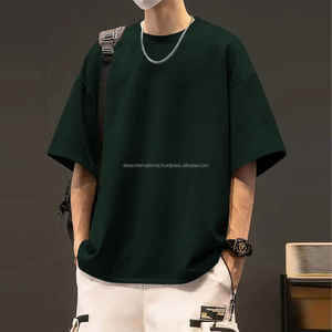 Camiseta de gran tamaño con cuello redondo informal de algodón 100%, camisetas de manga corta con hombros caídos y tela tejida elástica ligera - Product Image 6