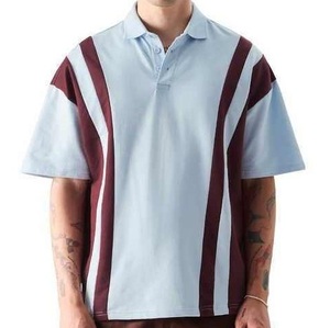 Polo Cumbre Sports avec logo personnalisé brodé, t-shirts à manches courtes surdimensionnés, rayures sportives, vêtements de sport de plein air, polos pour hommes grandes tailles - Product Image 1