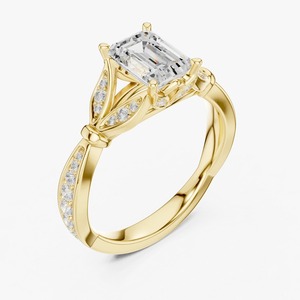 1.30 Ct Emerald Cut <b>Lab</b> Grown Diamond Engagement Ring 9K Yellow Gold <b>Botanical</b> Leaf Accent Custom Wholesale Jewelry - Product Image 4