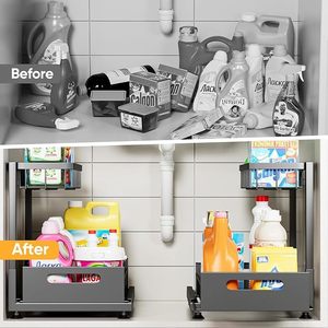 Black 2 Tier Metal <b>Bathroom</b> Organizer Standing Vanity Shelf with <b>Drawer</b> for Shower Countertop - Product Image 6