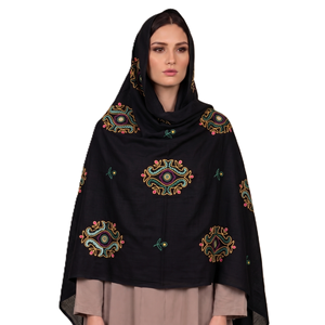 Chales de Pashmina Negros para Mujer al por Mayor, Bufandas Étnicas Bordadas con Flores, Cálidas para Invierno, Suaves y Largas, OEM - Product Image 1