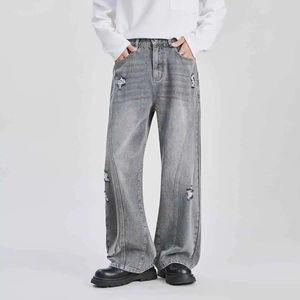 Vaqueros Baggy Rectos Personalizados de Estilo Urbano para Hombre, Vaqueros de Mezclilla de Algodón Oscuro Desgastado, Pantalones Vaqueros Vintage de Moda para Hombre - Product Image 6