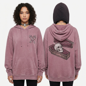 Sudadera con capucha Lavender Crop 350GSM para mujer, con gráfico de lazo, perlas y calavera, con borde sin rematar, morado desgastado, estilo estético coquette streetwear - Product Image 3