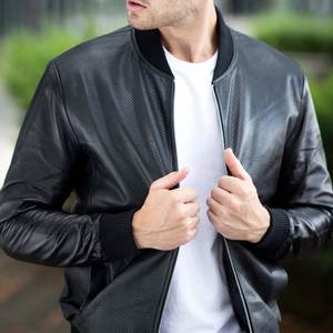 Nueva Chaqueta Negra con Cierre y Logotipo Personalizado para Hombre, Cuello Redondo, Chaqueta de Cuero para Hombre, Chaquetas de Alta Calidad para Invierno - Product Image 4