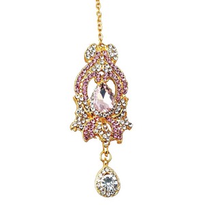 Tikka ethnique plaqué or Kundan avec perles roses, bijou de front fait main pour femmes, pour mariage - Product Image 2