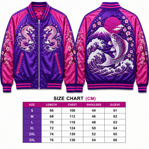 แจ็คเก็ตบอมเบอร์พรีเมียม Sukajan สำหรับผู้ชายและผู้หญิง |   เสื้อผ้าสตรีทแวร์ฤดูหนาวปักลายดอกไม้แบบกลับด้านได้ ผ้าหนัก 220 กรัม - Product Image 6