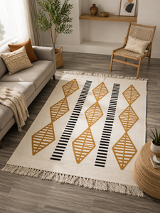 Alfombra Kilim de Lana Tejida a Mano, Alfombra Boho Geométrica, Alfombra Plana Hecha a Mano para Sala de Estar, Dormitorio - Product Image 1