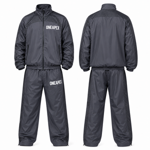 Ensemble de survêtement gris anthracite pour homme, veste coupe-vent légère et pantalon avec empiècements en mesh, tenue de sport, streetwear, deux pièces - Product Image 3