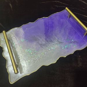 Rectangle Resin Wedding Floral Decorative <b>Tray</b> with Gold Plated Handles and <b>Black</b> Crystal Accents for Glam - Product Image 2