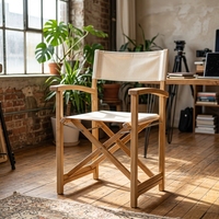 Chaise de directeur en teck Karya, pliable, avec dossier serré et accoudoirs droits, pour extérieur, en tissu, pour villa moderne et jardin, finition naturelle CHA18 No