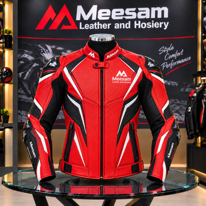 Chaqueta de Motociclismo de Cuero Perforado Naranja y Blanco, Transpirable, con Protección - Product Image 4