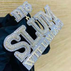 Colgante Personalizado BIG SLUM WTE U MEAN Iced Out con Moissanita VVS, Joyería Hip Hop de Lujo, Cadena con Letras Brillantes - Product Image 2