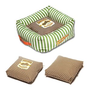 Ultra Plush Neutral Striped Designer Dog <b>Bed</b> <b>Easy</b> Wash Squared Pet <b>Bed</b> - Product Image 2